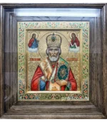 Палехская икона Николая Угодника с чеканкой