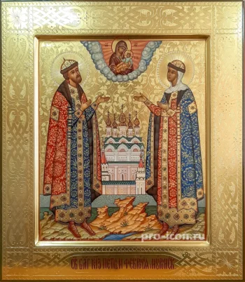 Палехская икона святых Петра и Февронии