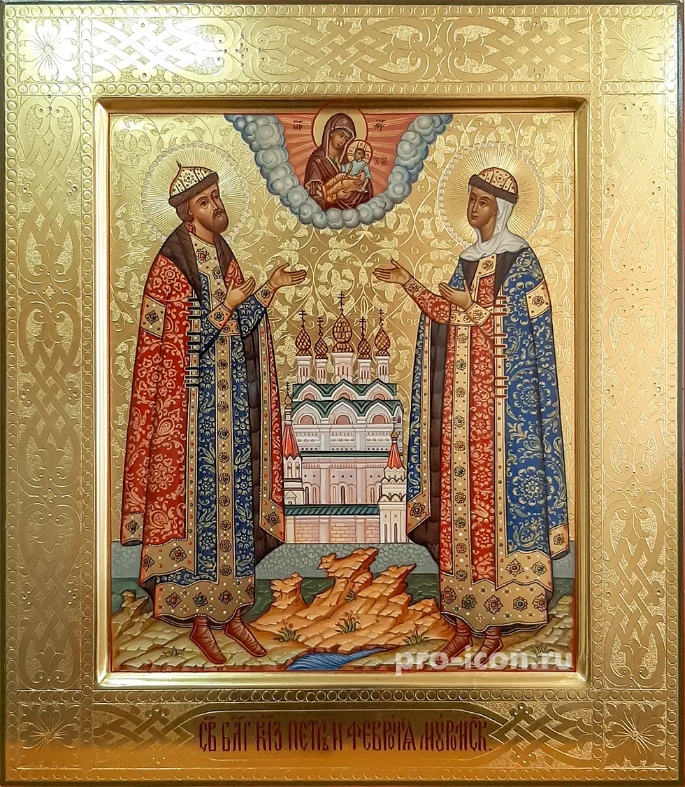 Палехская икона святых Петра и Февронии